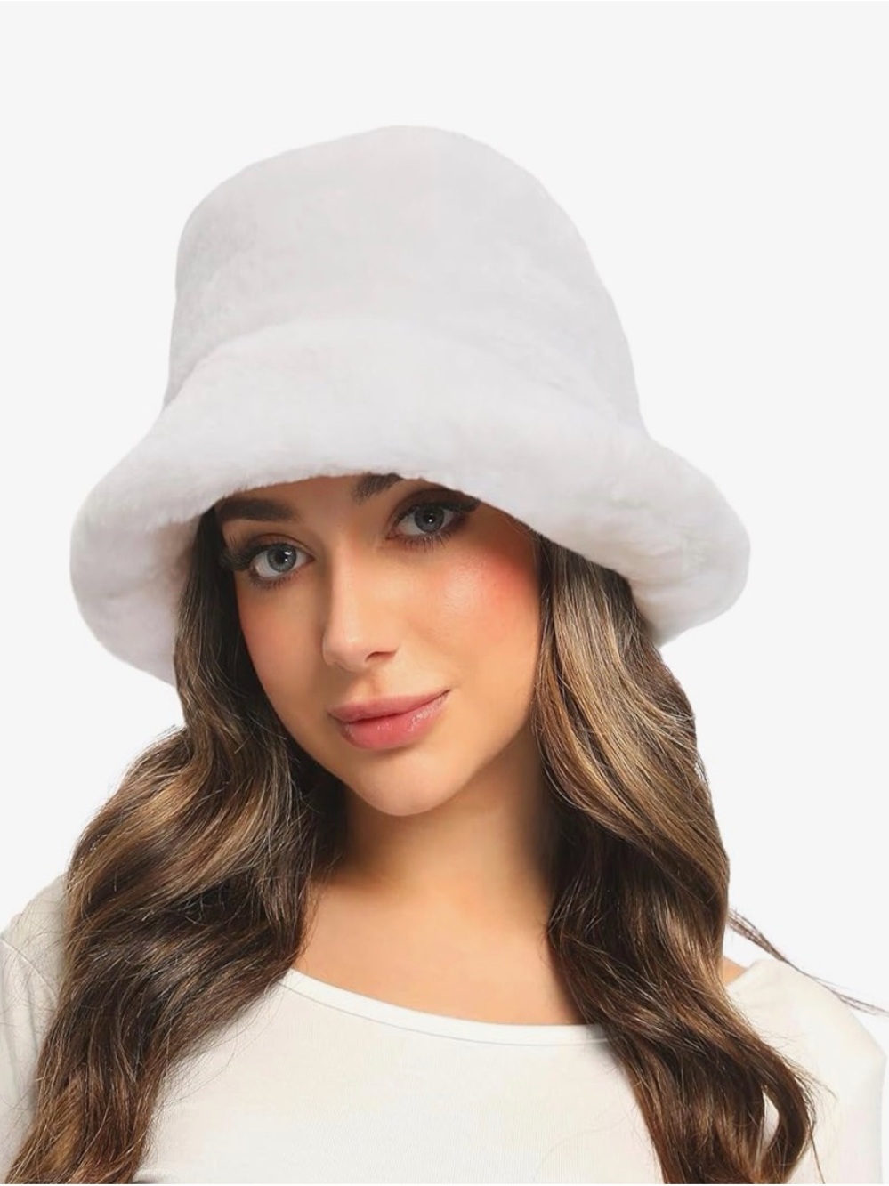 White Faux Fur Bucket Hat - Women Accessories